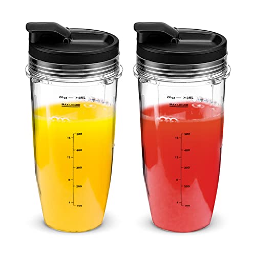 2 Pack 24 OZ Replacement Blender Cups with Lid for Ninja Auto iQ BL480 BL482 BL642 NN102 BL682 BL450 BL2013