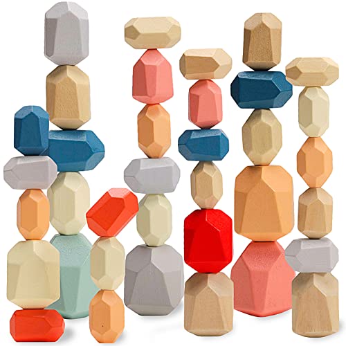 Balancing Stones,Wooden Rocks Stacking Stones,Colorful Stacking Rocks for Kids,Educational Balancing Rock Preschool Learning Puzzle Toy Gift for Children Boys Girls(36PCS)