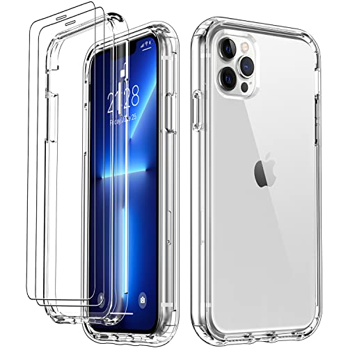 DorisMax iPhone 13 Pro Max Case with Glass Screen Protector,Crystal Clear PC Cover+Soft TPU Bumper,Military Grade Shockproof Protective Phone Case for Apple iPhone 13 Pro Max 6.7″ Clear