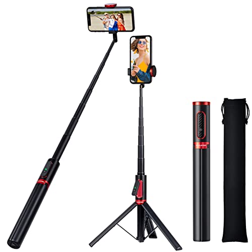 ULCLAYRUS Portable 60″ Aluminum Alloy Cell Phone Selfie Stick Tripod Stand with Integrated Remote,Compact Size,Lightweight,Tall Extendable Phone Tripod for 4”-7” iPhone and Android Smartphones
