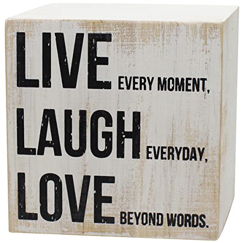 ARTGIFTHOU Farmhouse Distressed Wood Box Sign Vintage Signs Decor for Home Wall/Tabletop/Shelf/Office Decoration Art, Live Laugh Love (White)