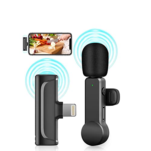 Wireless Lavalier Microphone Compatible for iPhone ipad,Plug&Play Auto-Sync Noise Canceling Wireless Clip on Microphone,Suitable for YouTube,TikTok,Video Recording,Vloggers,Facebook Live Stream