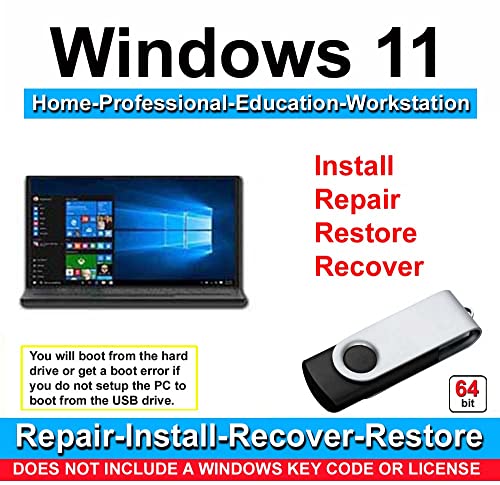 Compatible Windows 11 Home, Professional, Education, Workstation 64 Bit Repair, Install, Recover & Restore USB Flash Drive- For Legacy Bios