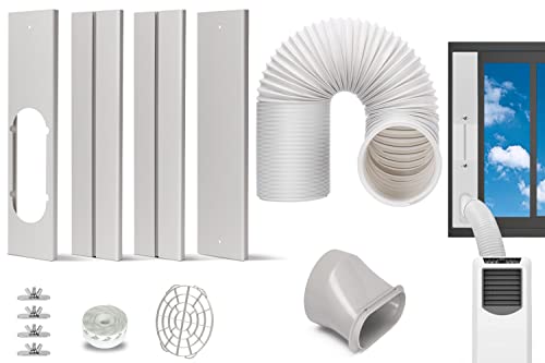 KLOLKUTTA Portable Air Conditioner Window Kit, Adjustable Window Vent Kit Seal Plates with 5.9” Exhaust Hose Duck Coupler for A/C Replacement Window Sliding Set (Window AC Kit)