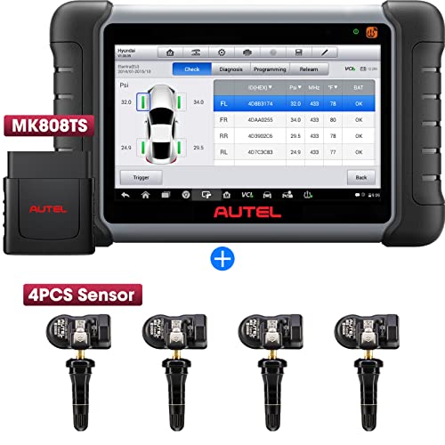 Autel MaxiCOM MK808TS TPMS Scanner with 4 Rubber MX-Sensors, Updated from MK808/MX808/MK808BT+TS608/TS601, Auto Diagnostic Scan Tool with 28+ Service, All System Diagnosis, TPM Relearn & Programming