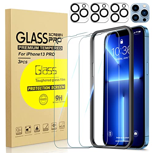 NatuBeau 3 Pack Screen Protector Compatible with iPhone 13 Pro with 3 Pack Camera Lens Protector, iPhone 13 Pro Screen Protector Tempered Glass, 6.1 inch, 9H Hardness, Scratch Resistant, Easy Installation
