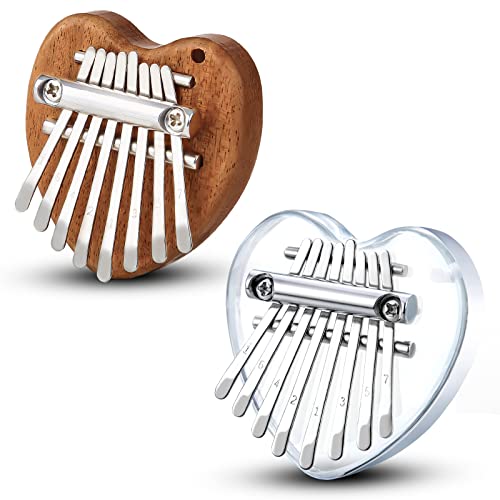 2 Pack Mini Kalimba Thumb Piano 8 Keys,Portable Solid Wood and Acrylic Mbira Finger Piano for Kids and Adults,Pocket Musical Gifts for Beginners w/ Chain