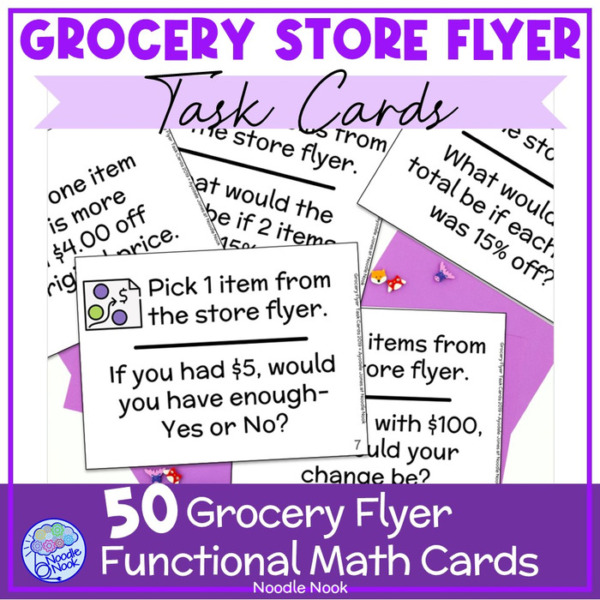Grocery Store Flyer Task Cards for Functional Money Math from Noodle Nook