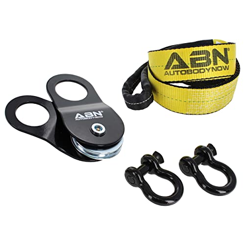 ABN Offroad Recovery Kit – 8ft Tow Strap with Winch Accessories 20,000lbs Snatch Block and 2pk D Ring Shackles