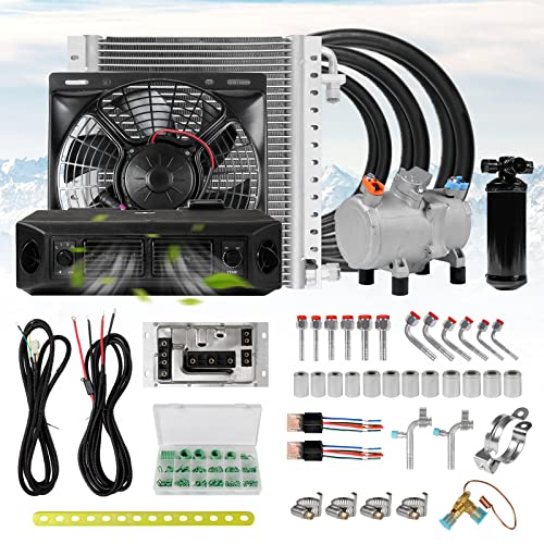 12V DC air conditioner，automobile electric air conditioner kit are applicable to vintage cars, agricultural vehicles, excavators, trucks, RVs, pickup trucks, etc (12V single cooling)