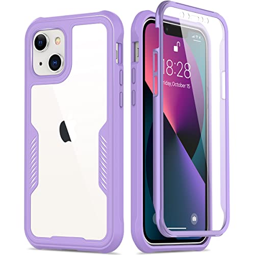 FUNMIKO iPhone 13 Case with Screen Protector,Mili-Grade Heavy Duty Protection Pass 21ft. Drop Tested Durable Slim-fit Clear Cover Protective Phone Case for Apple iPhone 13 6.1″ Lavender Purple