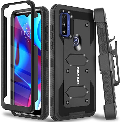 Covrware Aegis Series Case for Moto G Pure 6.5 inch (2021 Release), Full-Body Rugged Dual-Layer Shockproof Protective Holster Swivel Belt-Clip Cover with Kickstand and Built-in Screen Protector, Black