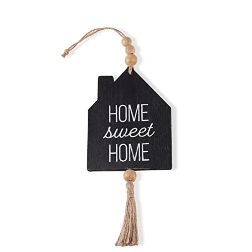 OYATON Home Sweet Home Wood Hanging Sign Decor, Small Black Rustic Wooden Blocks House Hanging Sign with Beads and Jute Rope Tassel for Wall Farmhouse Decoration,Front Door and Porch Home Decor