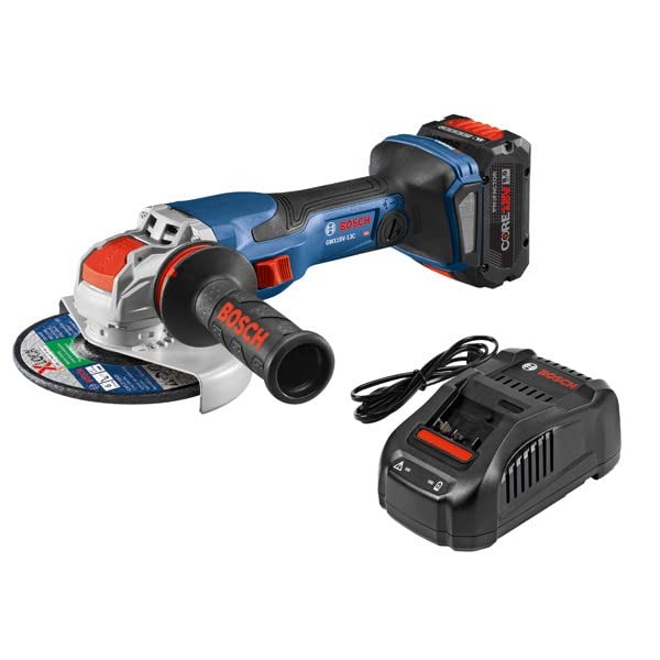 Bosch GWX18V-13CB14-RT PROFACTOR 18V Spitfire X-LOCK Connected-Ready 5 – 6 in. Cordless Angle Grinder Kit with Slide Switch (8.0 Ah) (Renewed)