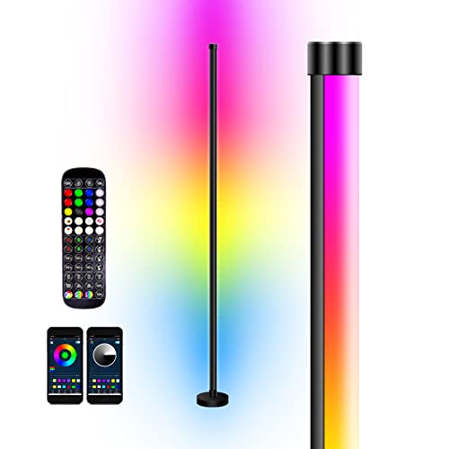 RGBW Led Corner Floor Light, Led Floor Lamp Color Changing Mood Light with Remote Control and APP Control via Bluetooth, 60″ Metal Standing Lamp for Living Room, Bedroom