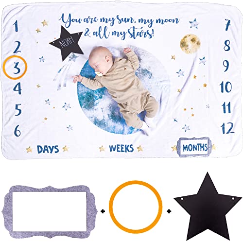 Hapinest Baby Boy Monthly Milestone Blanket – Gifts for Newborn to First Year Age and Growth Chart Photos Per Month