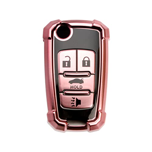 Xotic Tech Pink TPU Iron Armor Style w/ Printed 4-Button Key Fob Shell Cover Case, Compatible with Chevrolet Camaro Cruze Equinox or Buick Allure Encore or GMC Terrain Smart Keyless Entry Key