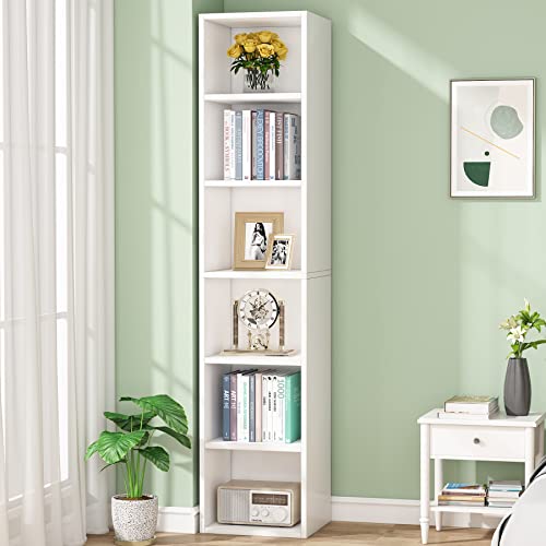 Tribesigns 70.9 Inch Tall Narrow Bookcase, Modern White Corner Bookcase with Storage, 6 Tier Cube Display Shelves for Home Office
