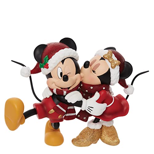 Enesco Disney Showcase Holiday Mickey and Minnie Mouse Kiss Figurine, 6.3 Inch, Multicolor
