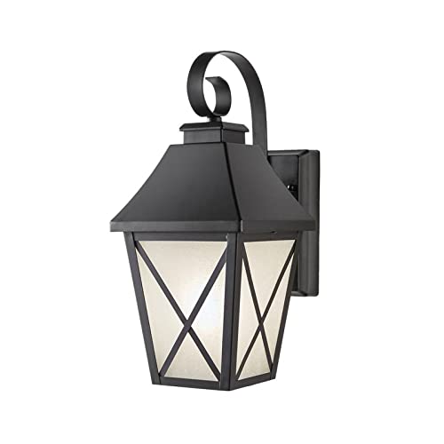 Hampton Bay Lighting 1-Light Midnight Black Integrated LED Outdoor Flicker Flame Selectable Color Lantern Sconce Wall Light (LAN15/3WY/BLK/HD)