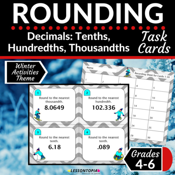 Rounding Decimals | Task Cards | Winter Activities