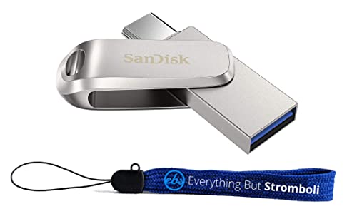 SanDisk Ultra Dual Drive Luxe USB Type-C 128GB Flash Drive for Acer 2-in-1 Laptops Chromebook 314, Chromebook Spin 513, Chromebook 311 (SDDDC4-128G-G46) Bundle with 1 Everything But Stromboli Lanyard