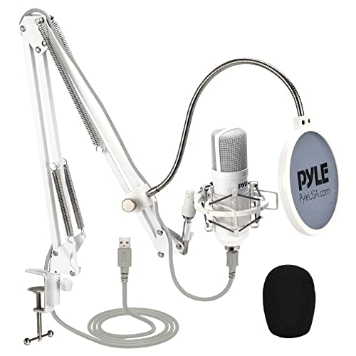 Pyle USB Condenser Microphone Streaming Kit – Professional Computer/Mac Mic Audio Cardioid Boom with Adjustable Arm Stand & Pop Filter for Podcast, Gaming, Studio, YouTube