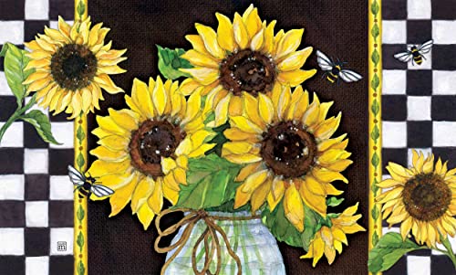 Studio M MatMates Sunflowers Decorative Floor Mat Indoor or Outdoor Doormat with Eco-Friendly Recycled Rubber Backing, 18 x 30 Inches, Multi