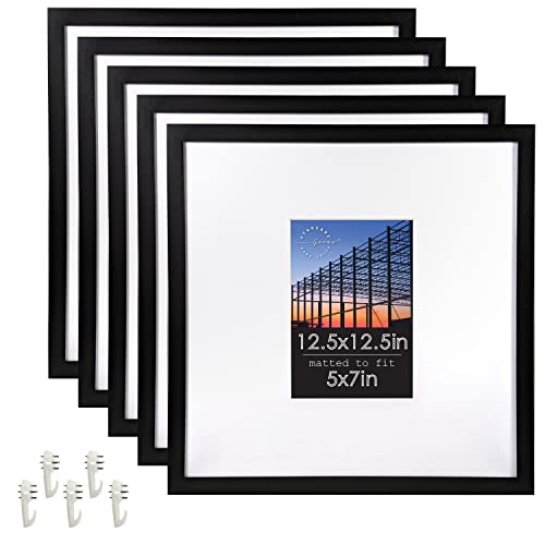 Standard Goods Home Décor 12.5×12.5 Picture Frame in Black -Set of 5 Frames (5×7 inch with mat or 12.5×12.5 inch without mat), with Plexiglass Cover, Hanging Hardware included for Horizontal or Vertical display