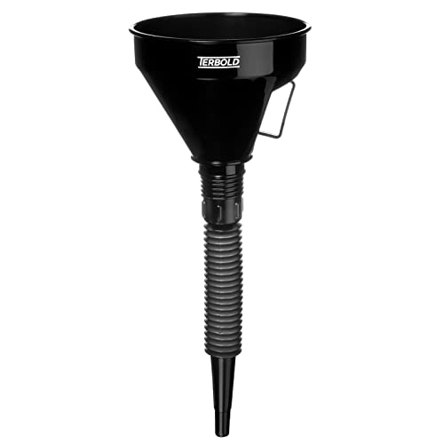 Terbold Automotive Flex Funnel | Wide Mouth Flexible Tube Plastic Funnel for Automotive Use – Gas, Transmission, Fuel, Oil Change (Black)