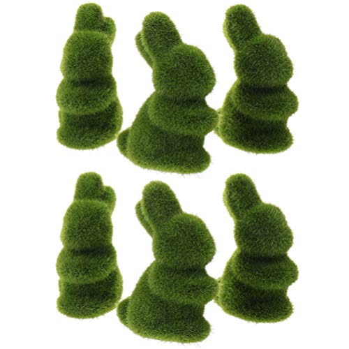 NUOBESTY 6pcs Moss Bunny Easter Furry Flocked Bunny Artificial Turf Grass Rabbit Figurine Sculpture Moss Covered Bunny Home Garden Yard Decorations