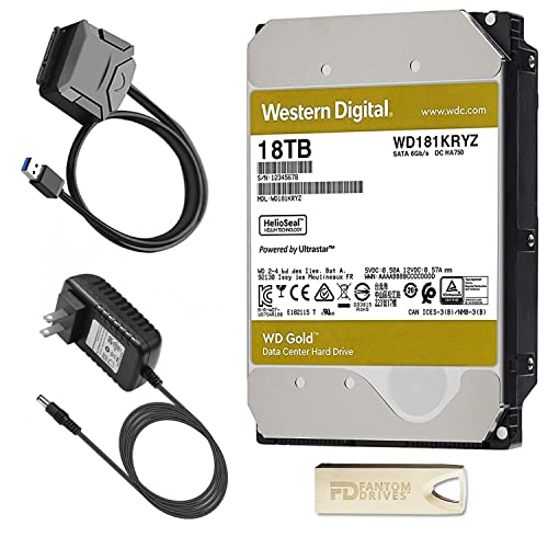 Fantom Drives 18TB Hard Drive Upgrade Kit with Western Digital WD181KRYZ Gold Enterprise Drive, FD Cloning Software, SATA to USB Cable, Power Supply, HDD18000WDG-KIT