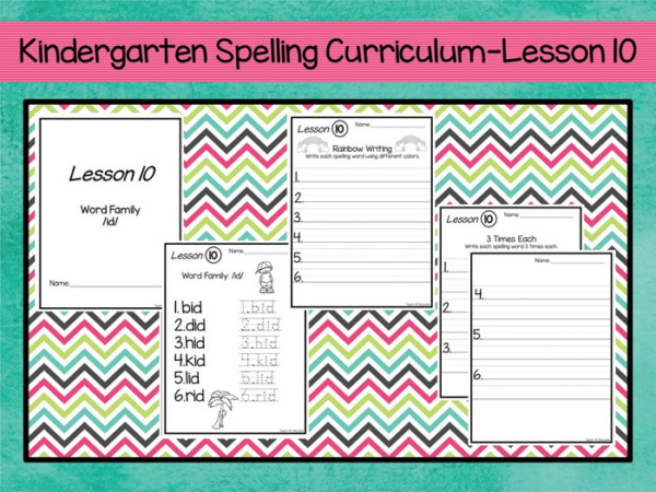 Kindergarten Spelling Curriculum Unit-Lesson 10. Word Family /id/. Prints 20 Pages.