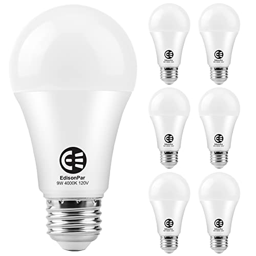 LED Light Bulb Led Bulb A19 9W Equivalent 75W 1000 Lumens 15000 Hrs 4000K Led Light Bulbs Cool White Day Light Bulbs Non-Dimmable Standard Replacement E26 Base Led Bulbs Indoor 6 Pack UL Listed