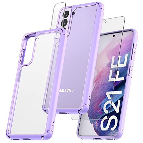 TAURI [5 in 1 for Samsung Galaxy S21 FE 5G Case, [Military Grade Drop Protection] with 2 Tempered Glass Screen Protectors + 2 Camera Lens Protectors, Shockproof Slim Thin Cover 6.4 inch, Purple