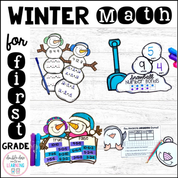 Winter Math Crafts for First Grade {Fact Families, Equations & Graphing}