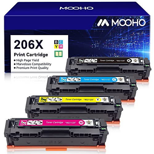 MOOHO (with Chip) Compatible Toner Cartridge Replacement for HP 206X 206A W2110X W2110A for HP Color Pro MFP M283fdw M283cdw M255dw M283 M255 Printer (Black Cyan Yellow Magenta, 4-Pack)