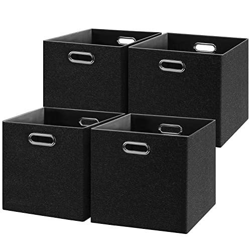 3X Thicker Cube Storage Bins Fabric Storage Cubes, 13 Inch Collapsible Cubby Storage Bins for Cube Organizer, Decorative Storage Boxes for Shelf Closet Organizer Nursery Toy Storage, Set of 4