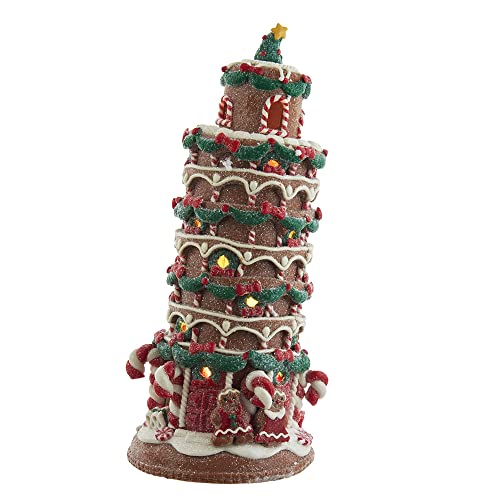 Kurt S. Adler Leaning Tower of Pisa with C7 Bulb Gingerbread House, 10-Inch, Brown