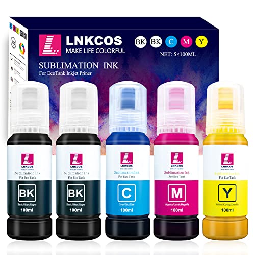 LNKCOS 500ML Sublimation Ink for Epson EcoTank ET-2400 ET-2800 ET-2803 ET-2720 ET-2750 ET-2760 ET-2850 ET-3710 ET-3830 ET-3850 ET-4700 ET-2820 ET-4800 ET-4850 ET-15000 F170 (ICC-Free/Syringe-Free)