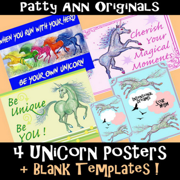 School Spirit 4 UNiCORN Inspirational Posters & DiY Blank Templates to Create Your Own!