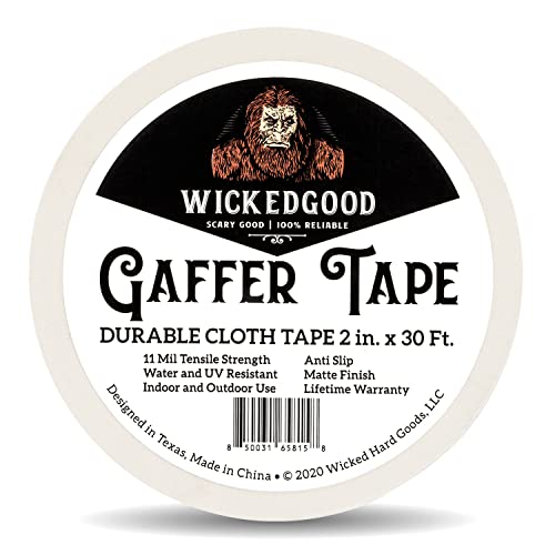 WickedGood Gaffers Tape, Heavy Duty, Non-Reflective, Multi Purpose Tape, Residue Free, Indoor & Outdoor (White, 2″ x 30 Feet)