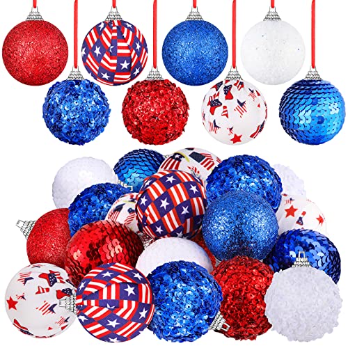 12 Pack Independence Day Ball Ornaments 4th of July Ball Ornaments Patriotic Ornaments 2.36 Inch Shatterproof Green Hanging Ornaments for Tree Home Party Indoor Outdoor Decor (Delicate Style)