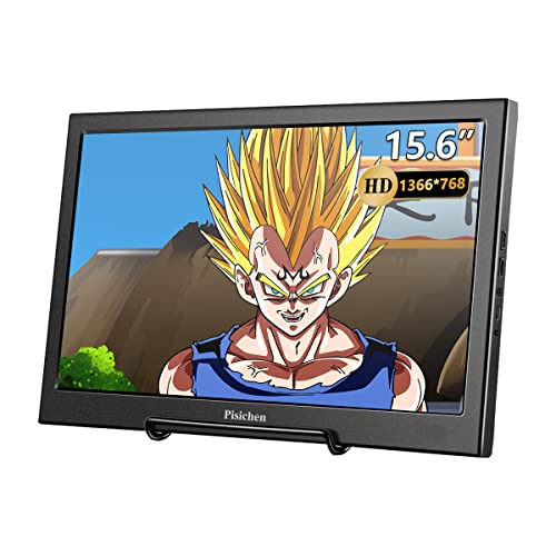 Pisichen 15.6 Inch Portable Monitor, HD 1366×768 TN Gaming Monitor, 60Hz, 5ms, USB/HDMI Inputs, Built-in Speakers, External Screen for Laptop PC Computer PS3 Raspberry Pi Xbox Ones