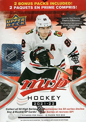 2021 2022 Upper Deck M V P Hockey Series Unopened Blaster Box of 15 Packs with Chance for Rookies Plus #1 Draft Picks Cards and Blaster Exclusive Gold Scripts