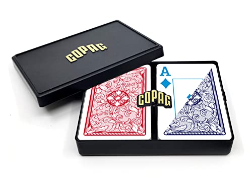 Copag 4-Color Legacy Design 100% Plastic Playing Cards, Bridge Size Jumbo Index Red/Blue Double Deck Set…