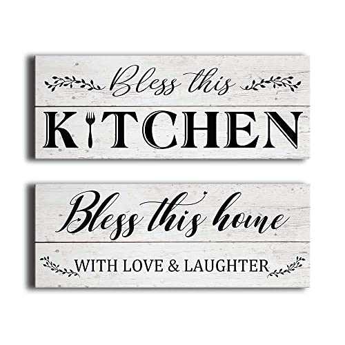 Shang Pin Rustic Farmhouse kitchen Wall Art or Home Decor Sign,Canvas Print Framed Poster,Dining Room and Living Room Wall Decor Artwork (6 X 16 inch, White – Kitchen Home)