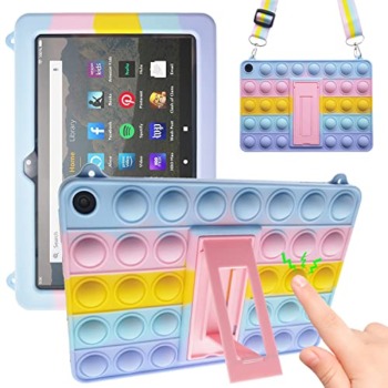 iZi Way Pop It Tablet Case for Amazon Fire HD 10 / Fire HD 10 Plus 10.1″ Kids (11th Generation, 2021 Release), Fidget Toy Pop Its Push Bubble Wrap Cute Silicone Cover Stand Shoulder Strap – Rainbow | The Storepaperoomates Retail Market - Fast Affordable Shopping