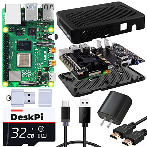 GeeekPi Raspberry Pi 4 Model B 4GB RAM Board and DeskPi Lite Raspberry Pi 4 Case with Power Button/ Heatsink with PWM Fan,32GB Card,QC3.0 Power Supply for Raspberry Pi 4B