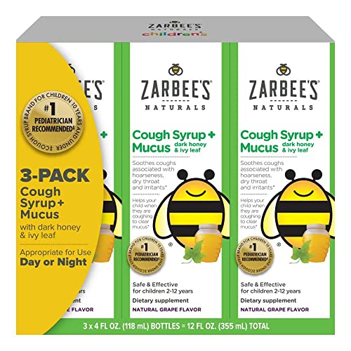Zarbee’s Natural Children’s Cough Syrup + Mucus with Dark Honey Natural Grape Flavor- 4oz (Pack of 3)